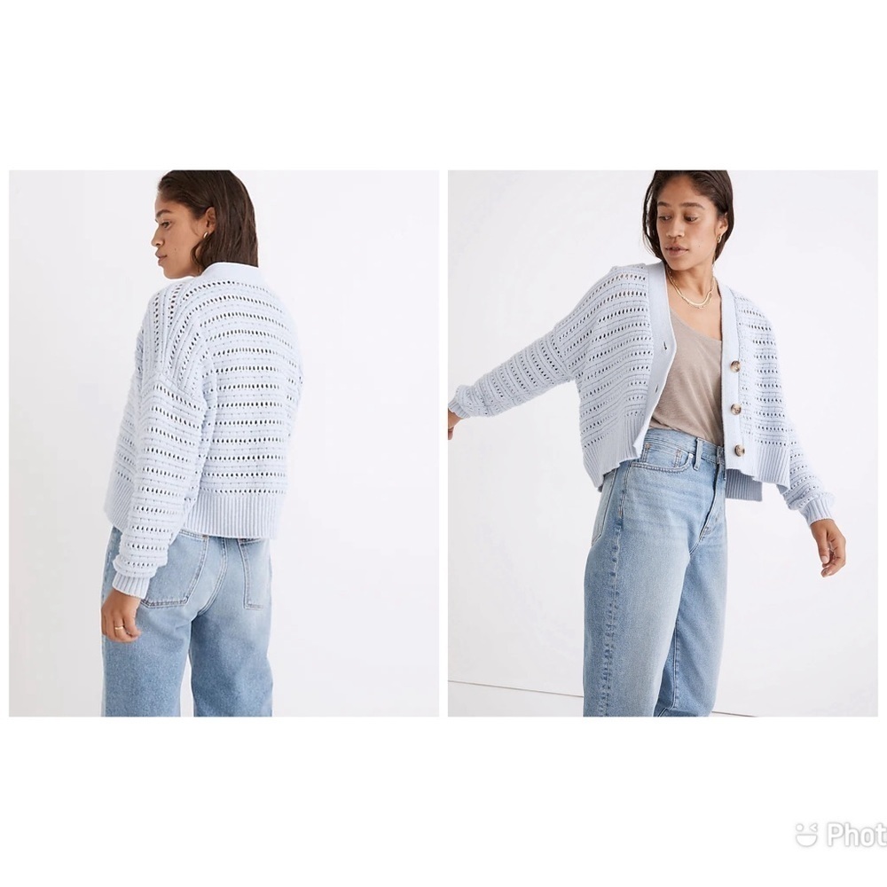 Madewell Tanfield Open Stitch Knit Cardigan Blue Sz S NF400 Granny